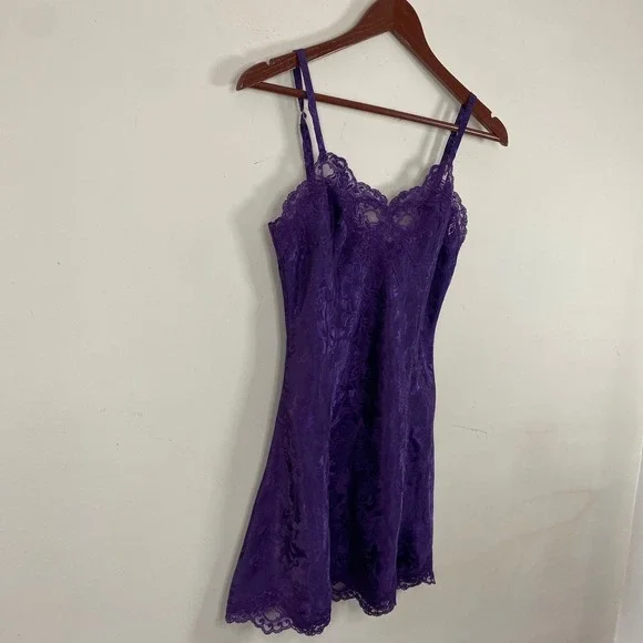 Vintage Gold Label Victoria Secret Slip Dress Purple XS Lace Feminine Floral - Picture 3 of 7